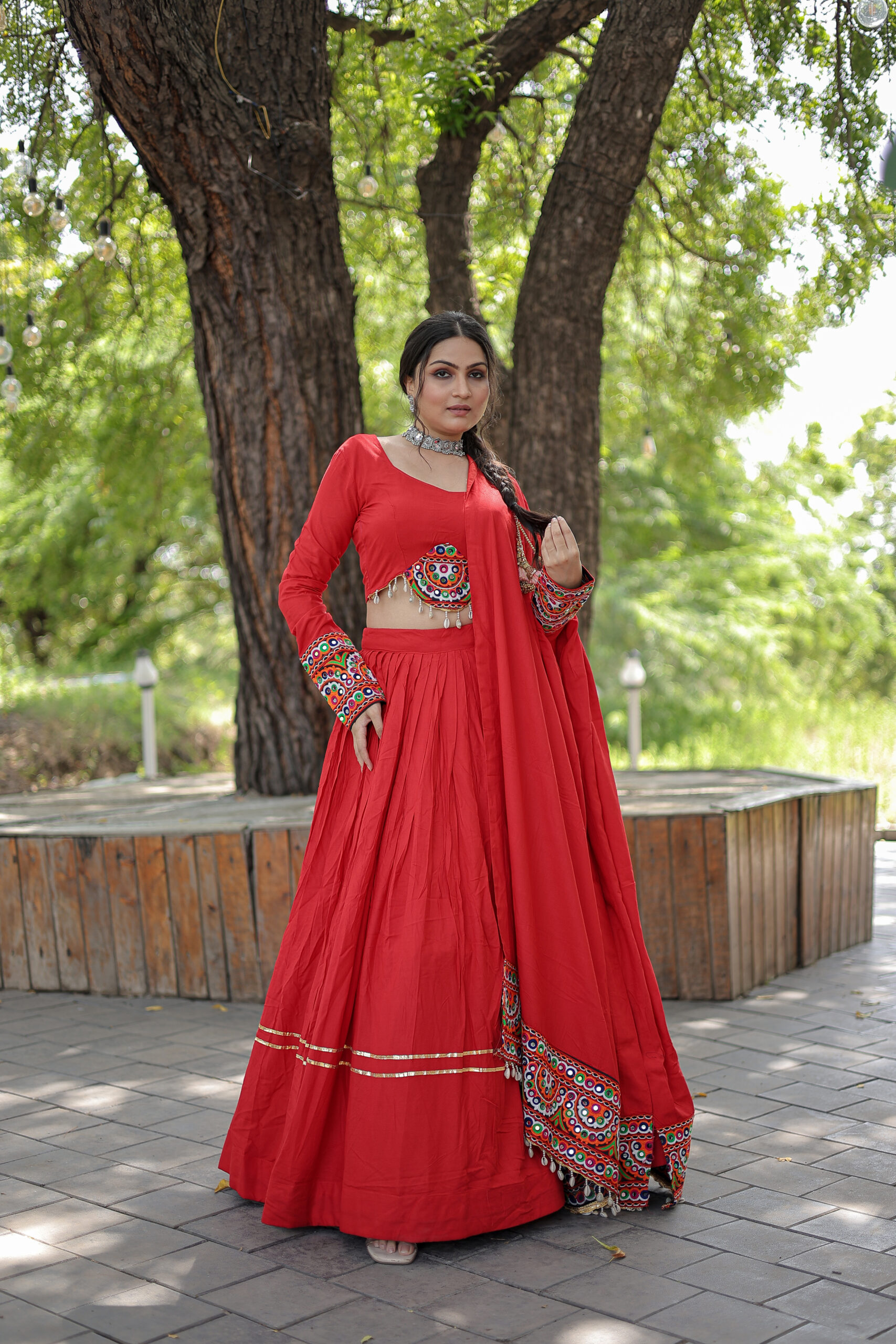 PREMIUM NAVTRATRI SPECIAL RED REYON LEHENGA CHOLI