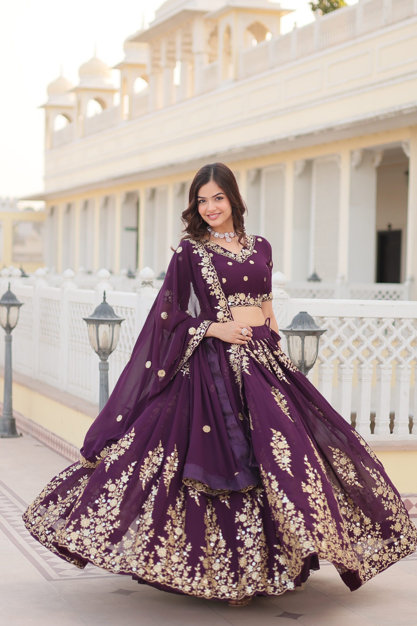 ELEGANT LEHENGA CHOLI WITH DUPATTA WITH RICH SEQUINS AND THREAD EMBROIDERED WORK