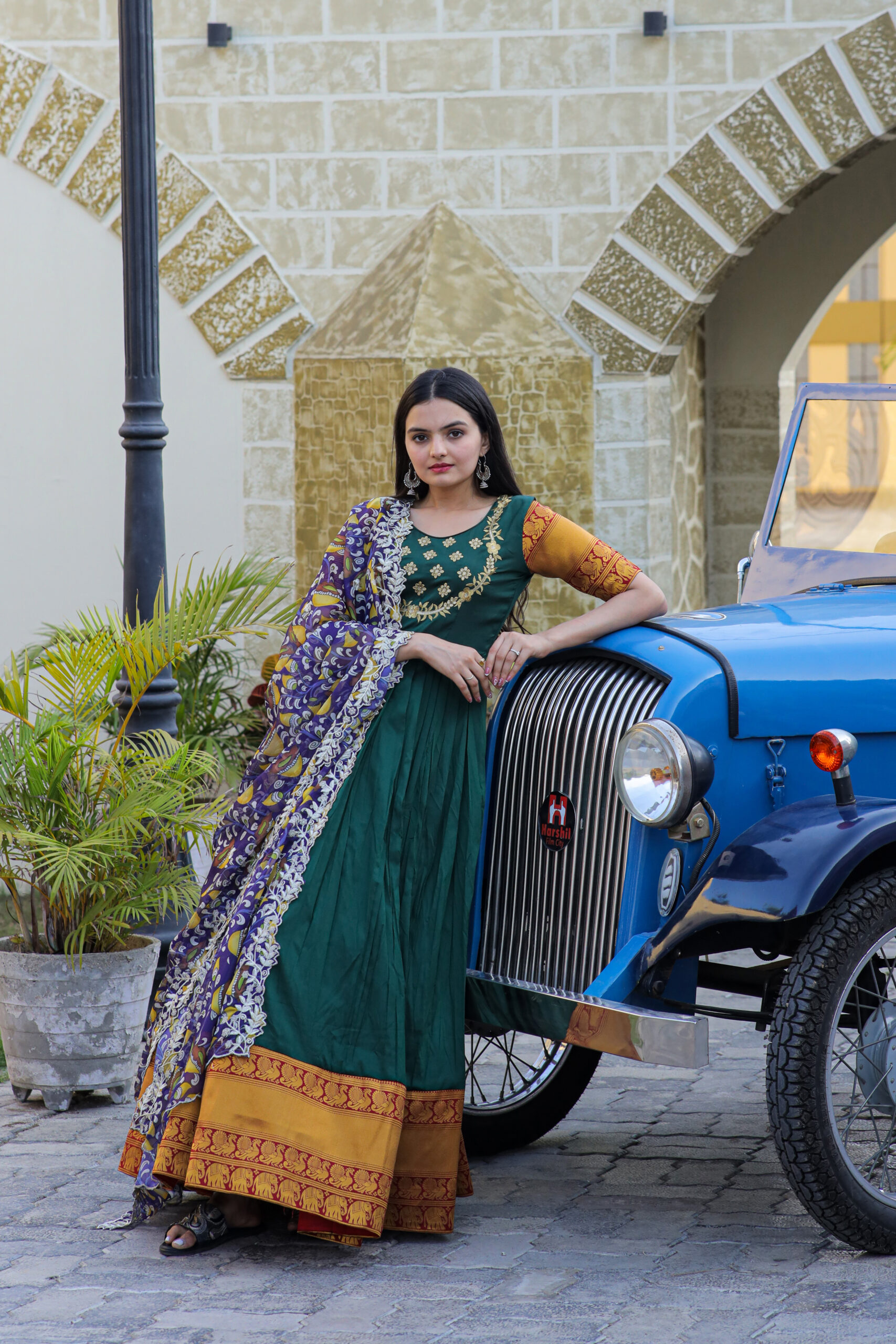 PREMIUM DESIGNER SILK GOWN AND DUPATTA – GREEN