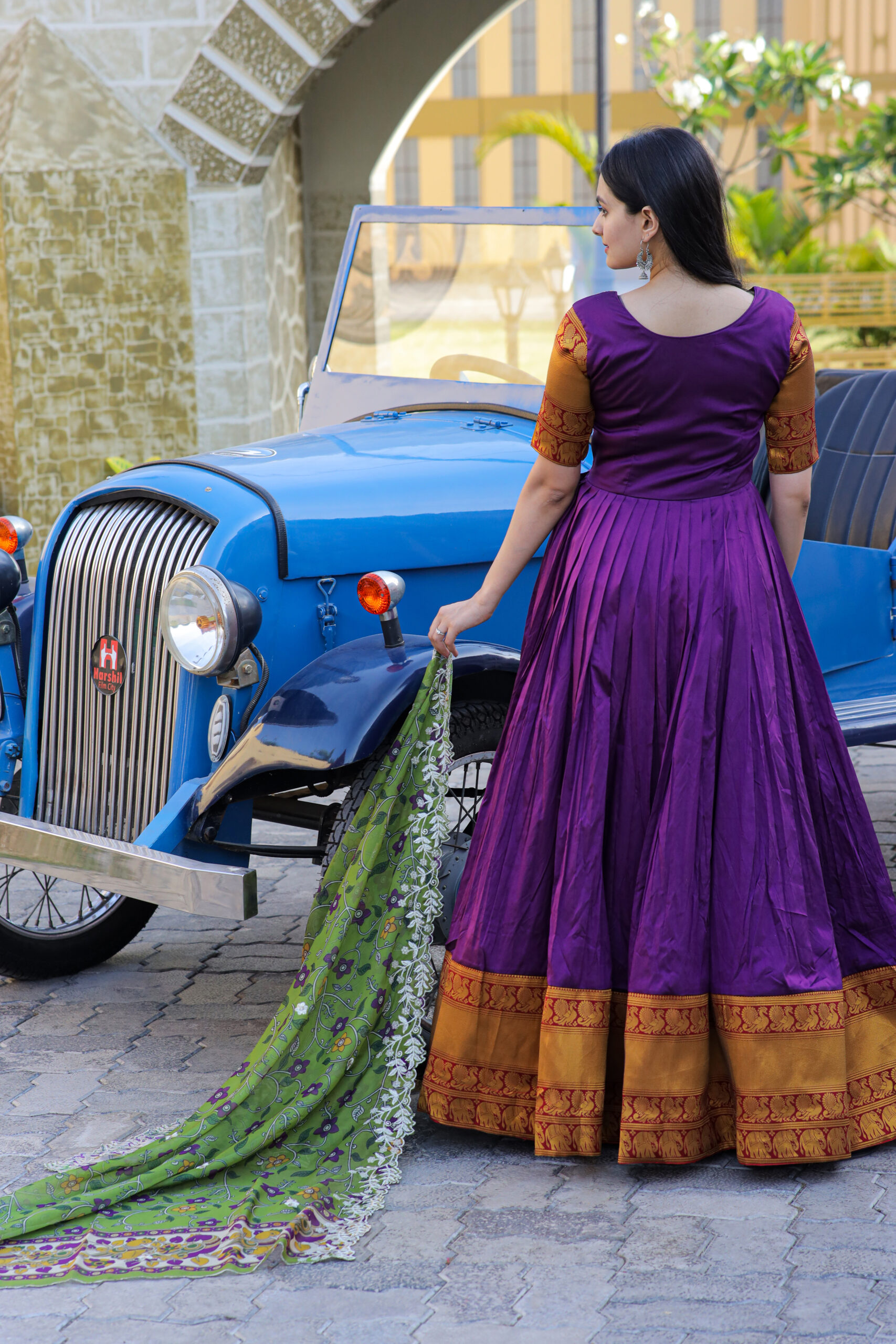 PREMIUM DESIGNER SILK GOWN AND DUPATTA -DUPATTA – PURPLE