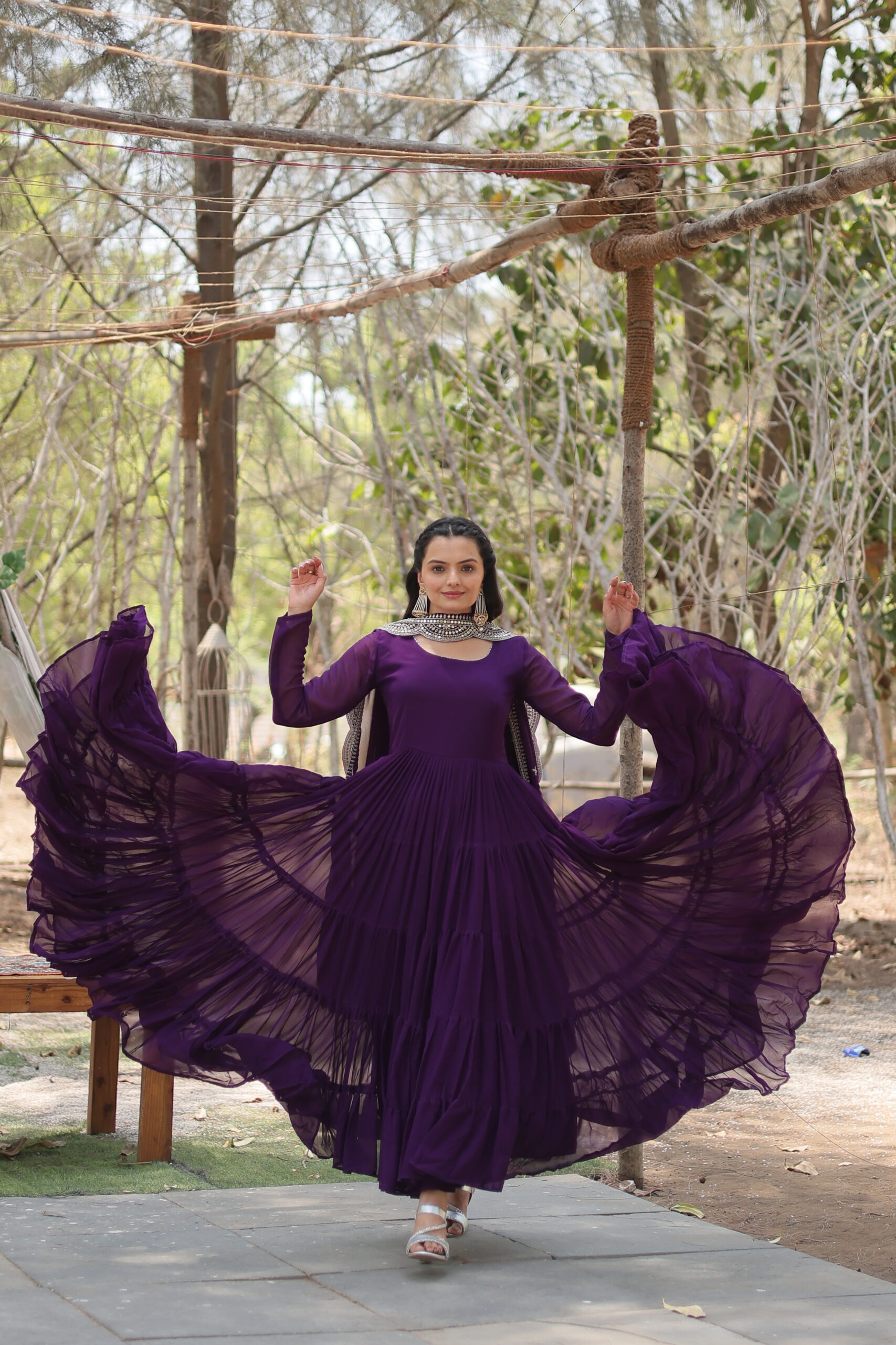 PREMIUM READYMADE FAUX GEORGETTE GOWN WITH DUPATTA- PURPLE