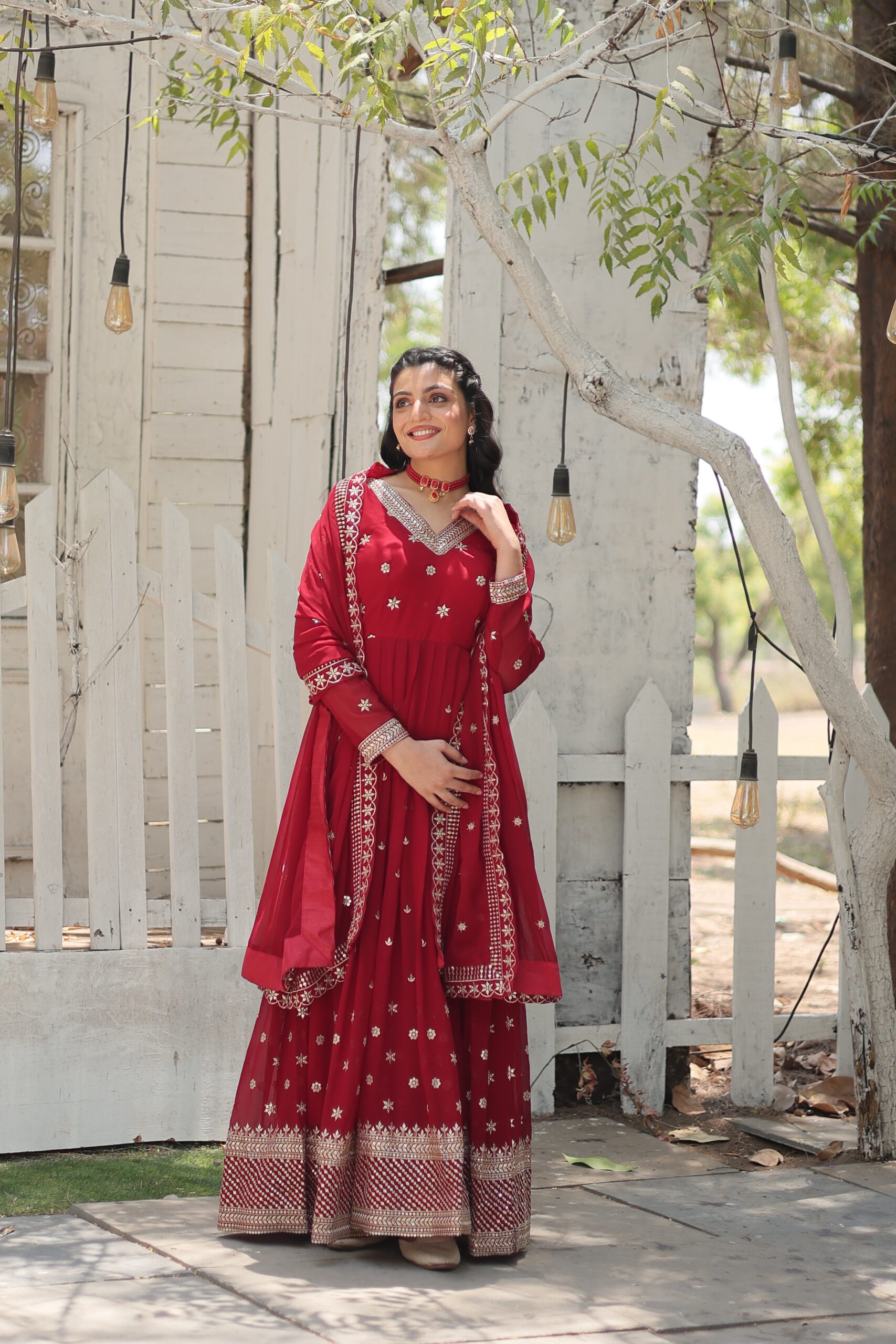 MAROON ANARKALI GOWN SUIT WITH DUPATTA