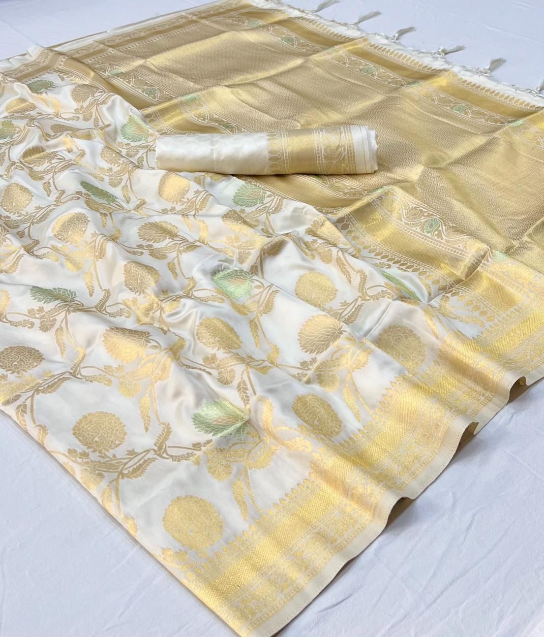 New White Gold Weaving Saree for women