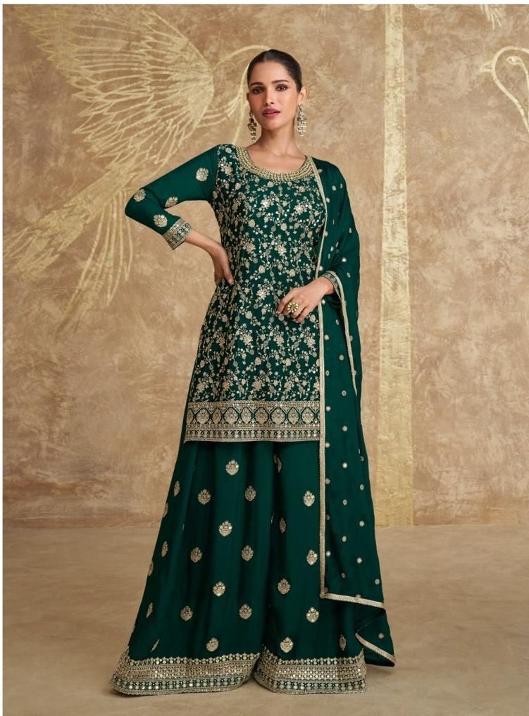 Attractive salwar suit chinnon silk with heavy embroidery